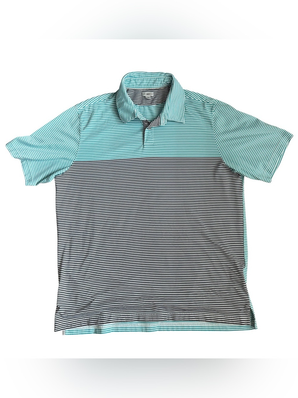 Ashworth Men’s Aqua & Navy Striped Golf Polo Shirt, L